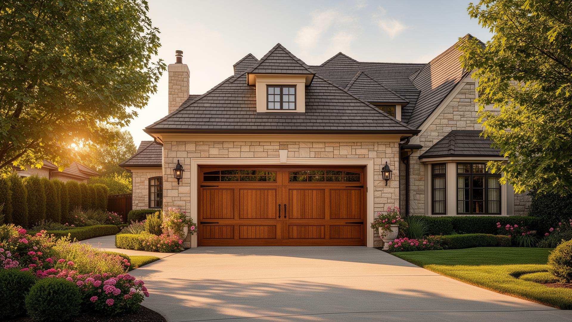 Beautiful wood garage door installation by Bedford Garage Doors